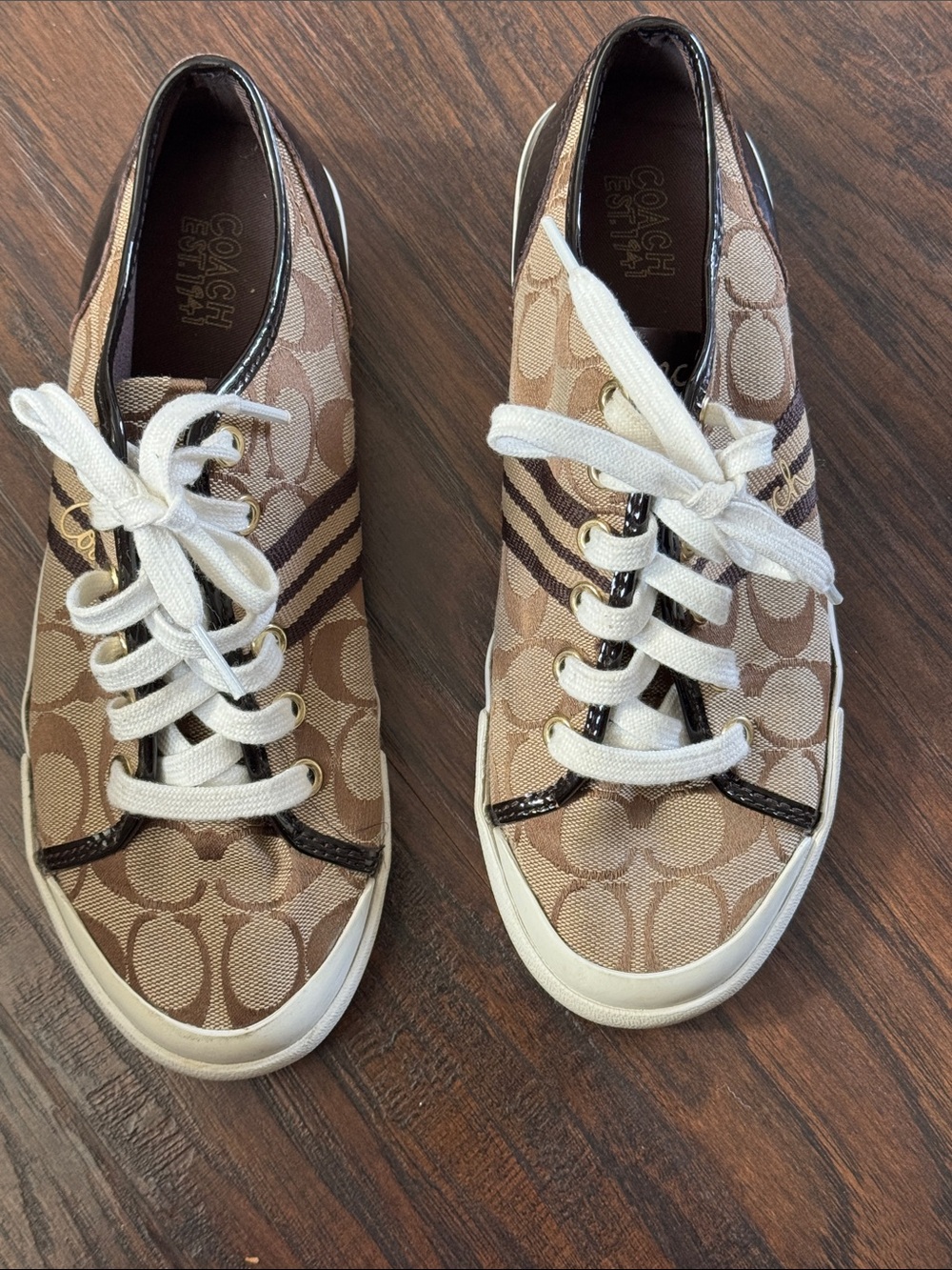 Coach Signature Canvas Low-Top Sneakers in Tan and White